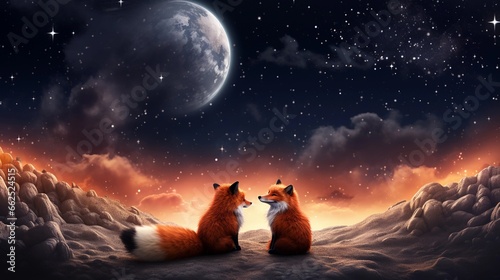 space for text on textured background surrounded by foxes, background image, AI generated