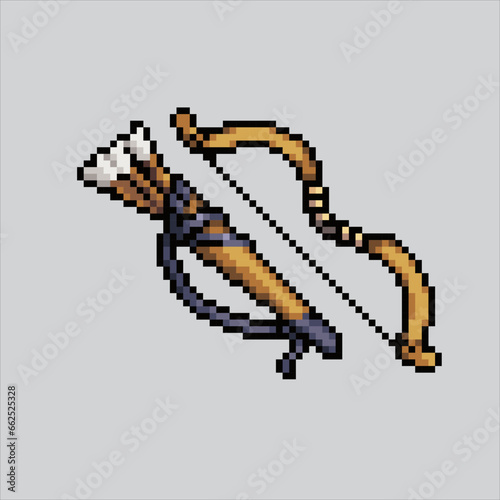 Pixel art illustration bow and arrow. Pixelated bow and arrow. Magical bow and arrow icon pixelated for the pixel art game and icon for website and video game. old school retro.