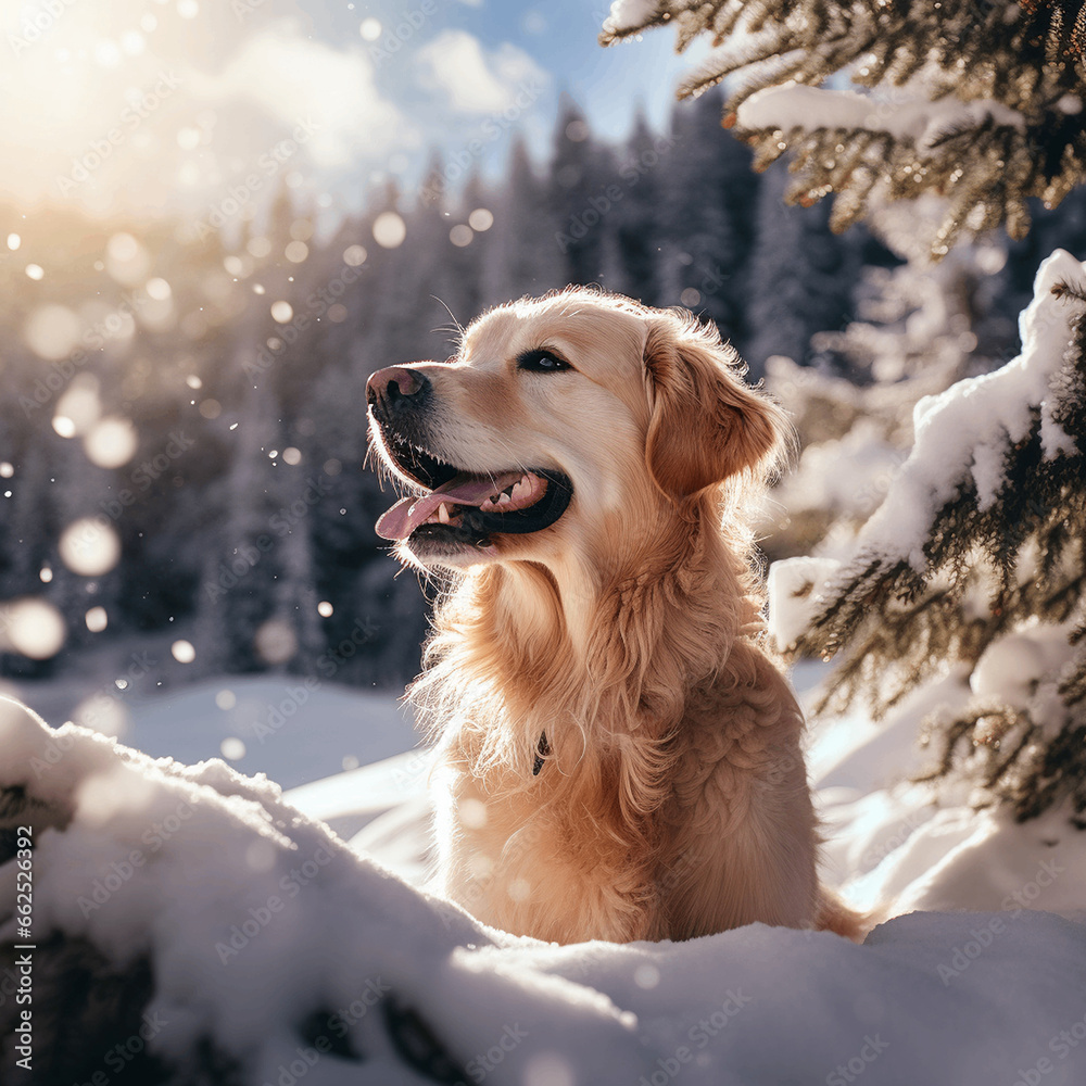 Most beautiful dogs lay on snow at winter cold day
