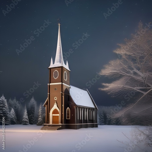 A picturesque church with a tall steeple and a starry night sky on Christmas Eve2 photo