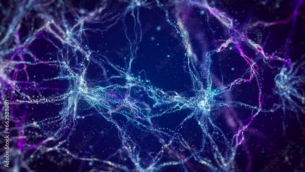 Blue technology neuron grid particles, medical experimental research, features active neurons pulsing inside a Brain's neural network, It is perfect for medical, science or health related projects.