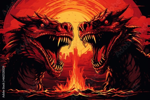 Fire-breathing drakes, smaller relatives of dragons, with fierce temperaments - Generative AI