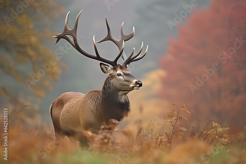 a royal deer on the edge of a forest  a strong majestic red deer in nature. generative AI