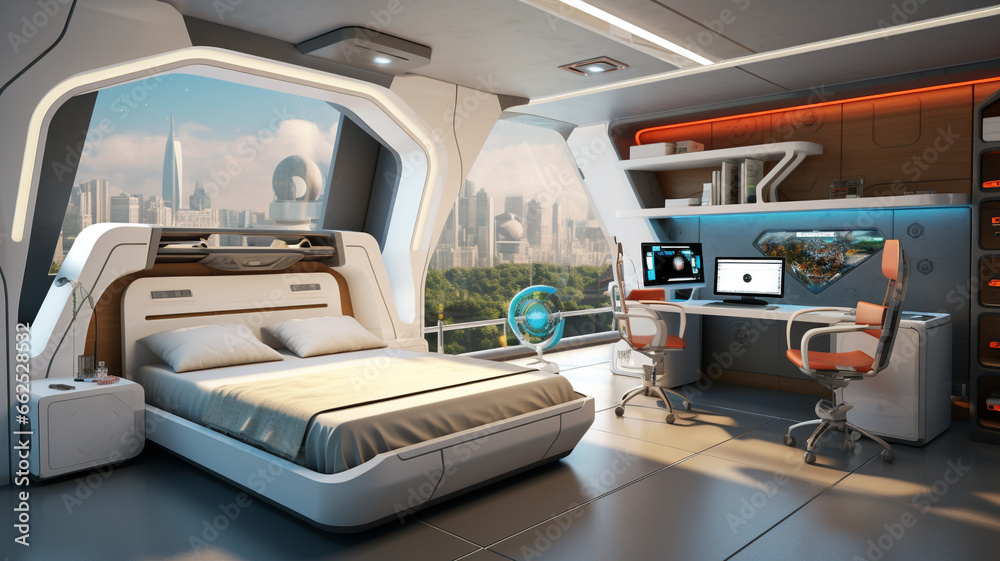 The bedroom have a contemporary design and use technology in various aspects to make education an integral part of everyday life with futuristic style. The bedroom have a contemporary design and use technology in various aspects to make education an integral part of everyday life with futuristic style.