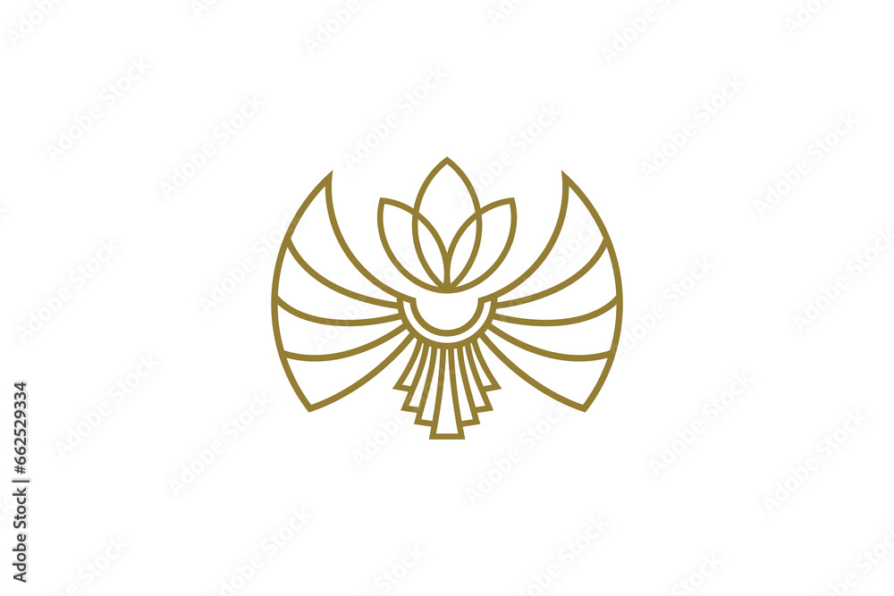 tulip flower design logo with wings combination in luxury line art style