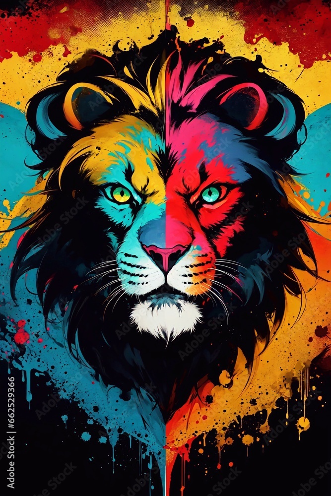 lion mixed painting, lion artwork, lion wallpaper