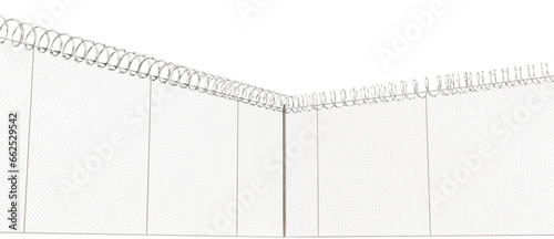 The fence is a wire mesh lattice, with barbed wire wrapped on top to restrict climbing.