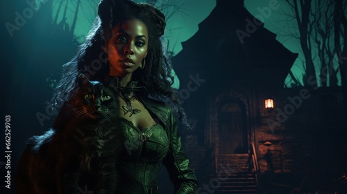 Spooky African American female haunted house which Halloween