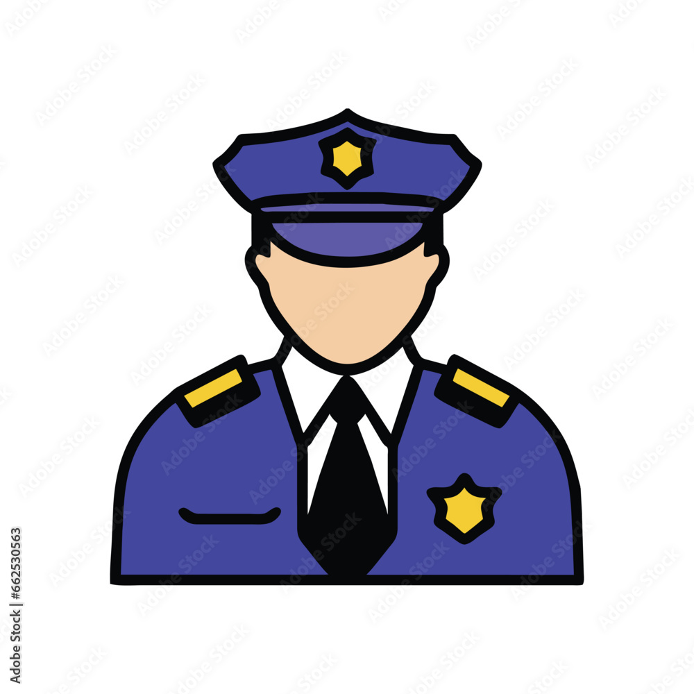 Simple police officer icon, policeman in uniform, people character, cartoon minimal style, vector illustration isolated
