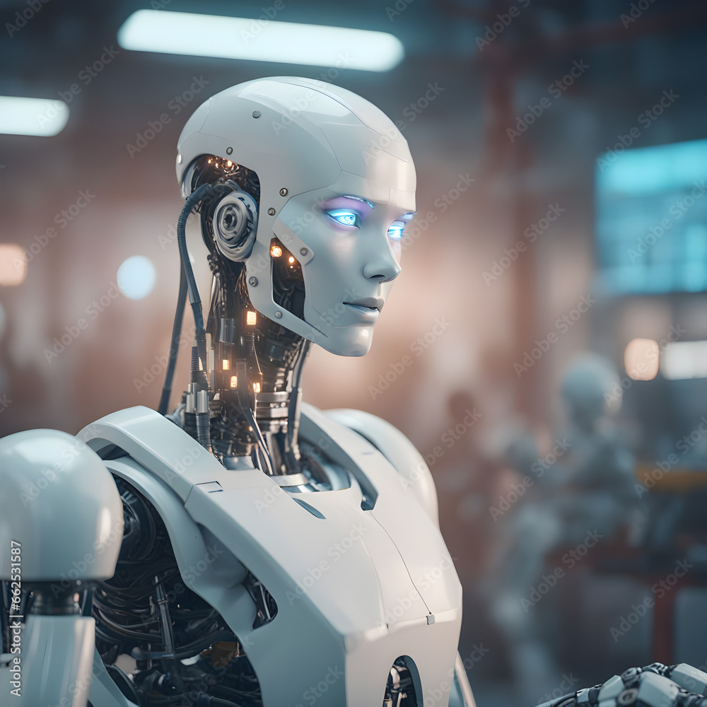 humanoid robot working with a machine in a factory generative ai humanoid robot working with a machine in a factory generative ai