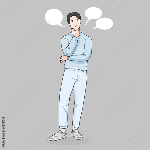 Man standing thinking guessing wondering looking answer