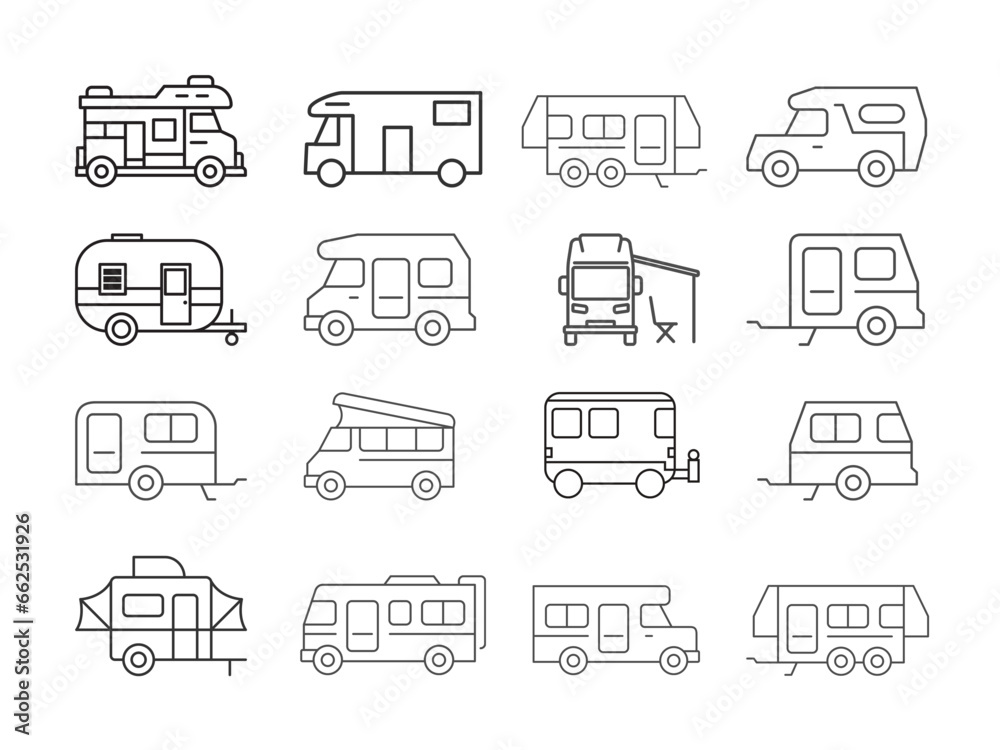 Icon set Mobile rv In the picture of a camping car 