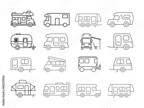 Icon set Mobile rv In the picture of a camping car 