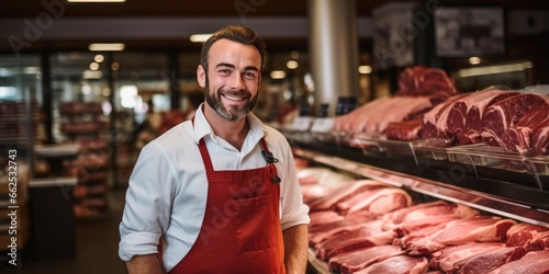 butcher is working in modern meat shop, generative AI
