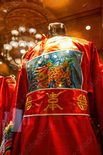 Close-up of Taiwanese traditional costumes and headwear