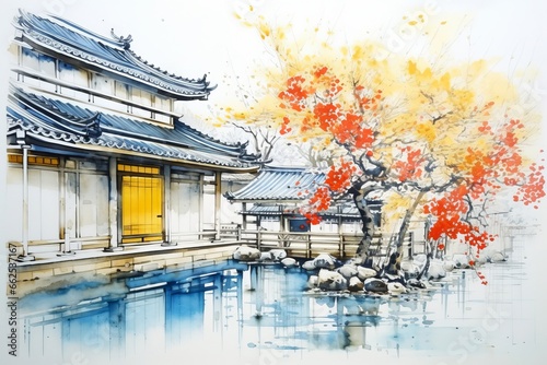 和風建物と自然風景,Generative AI AI画像