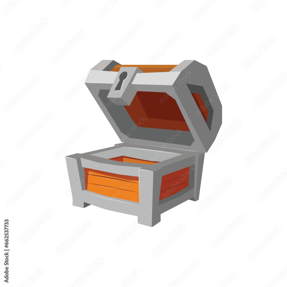 Opened empty wooden treasure chest with big keyhole flat style Opened empty wooden treasure chest with big keyhole flat style