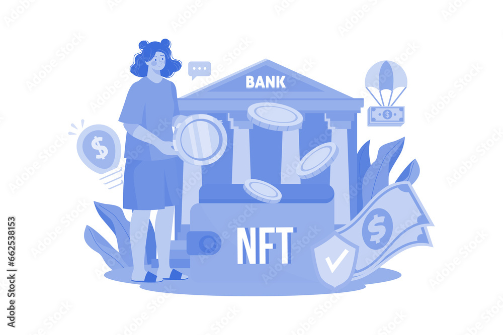 NFT wallet Illustration concept on white background NFT wallet Illustration concept on white background