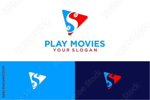 play logo design with movie and letter s