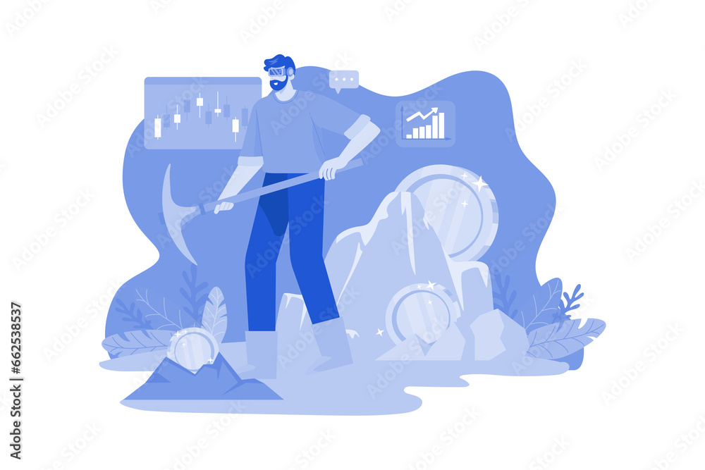 Man mining bitcoin using Virtual technology Man mining bitcoin using Virtual technology