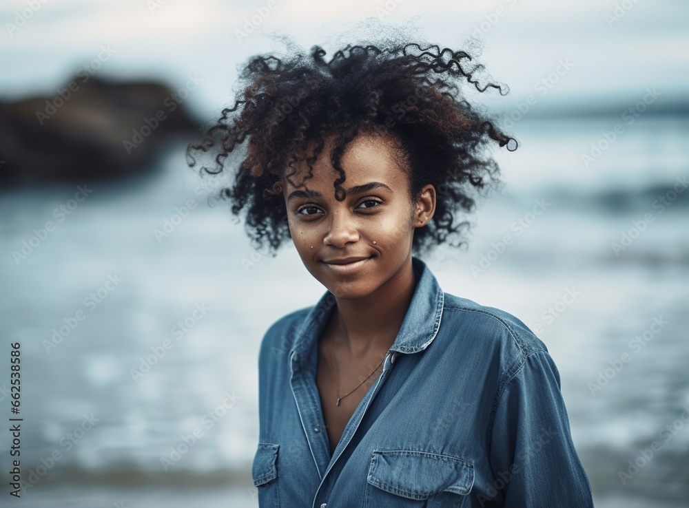 Charming black woman looking at camera Charming black woman looking at camera