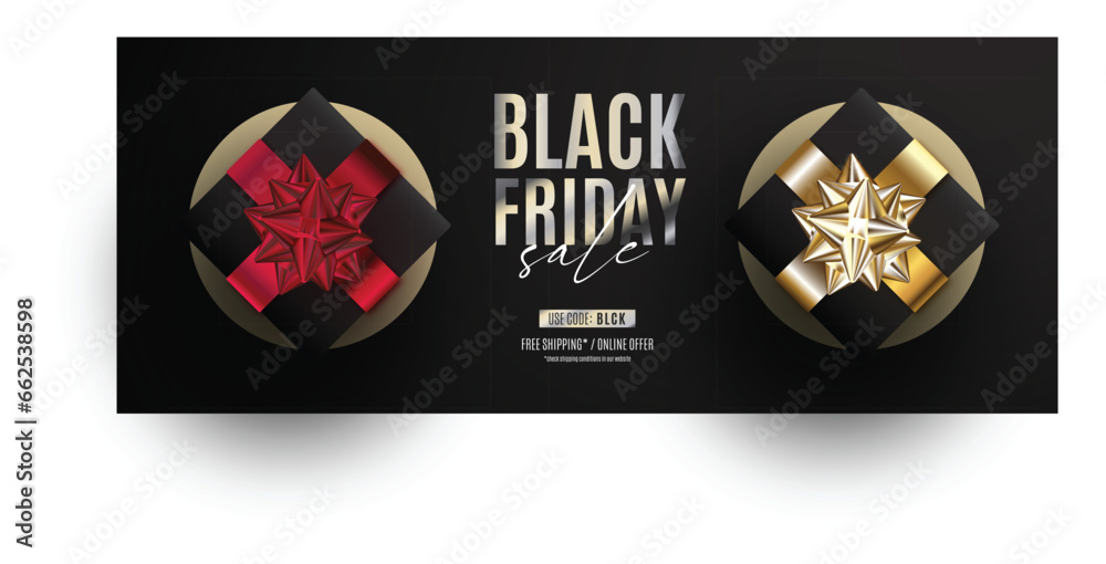 Fototapeta premium realistic black friday sale banner with black gifts design vector illustration