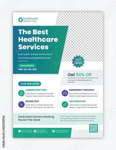 Vector Professional Medical Healthcare services a4 size print-ready flyer design