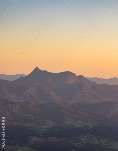 Sunset view of Mount Warning from the Springbrook National Park look out point