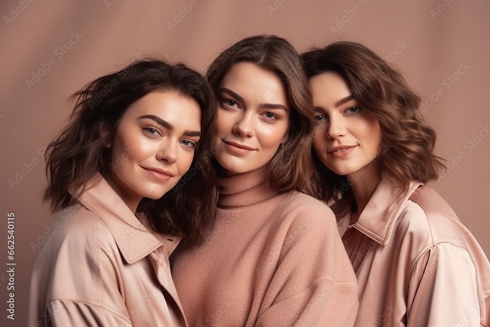 Young women in stylish outfits looking at camera Young women in stylish outfits looking at camera