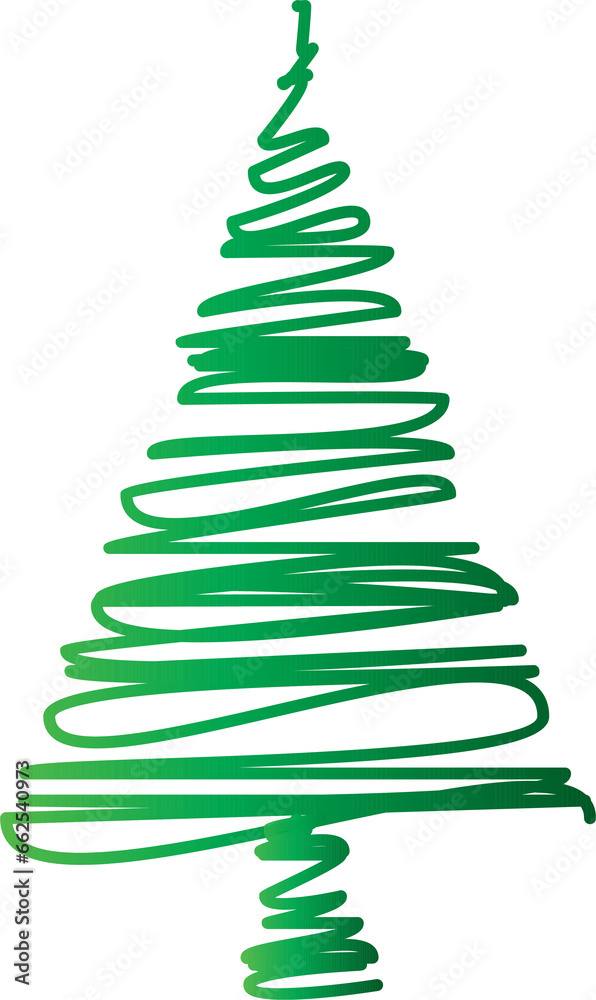 Hand drawn doodle line art christmas tree.