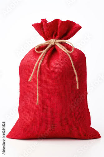 Christmas Red Burlap sack on white background