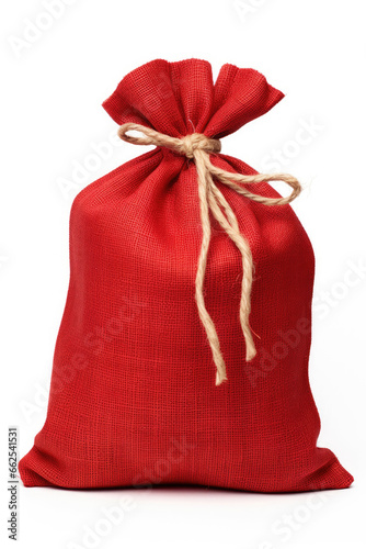 Christmas Red Burlap sack on white background