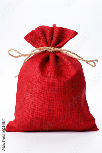 Christmas Red Burlap sack on white background