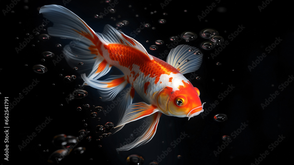 top view colorful koi fishes. koi fish black background. Top view koi fish. top view colorful koi fishes. koi fish black background. Top view koi fish.