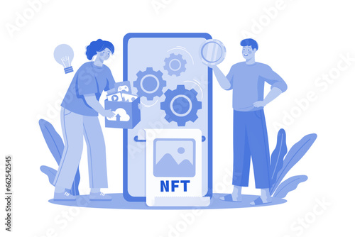 NFT minting process Illustration concept on white background