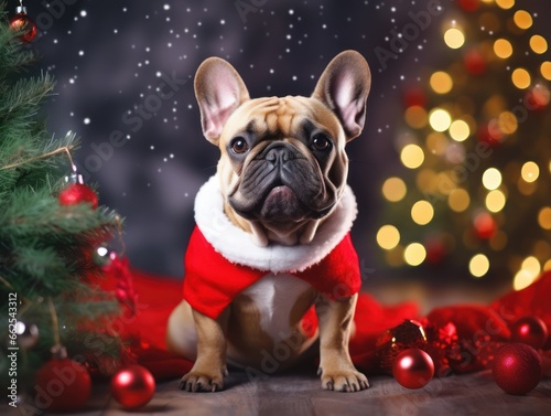 Funny French Bulldog in Santa Hat - Christmas Tree Decorations and Holiday Cheer,ai generated © Tonton54