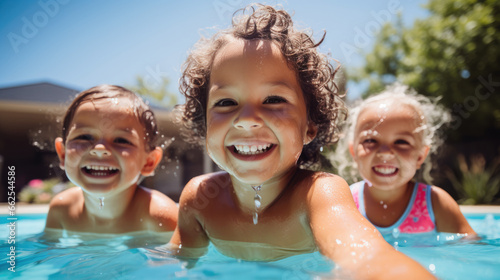kids playing in the swimming pool in summer © Vivid Pixels