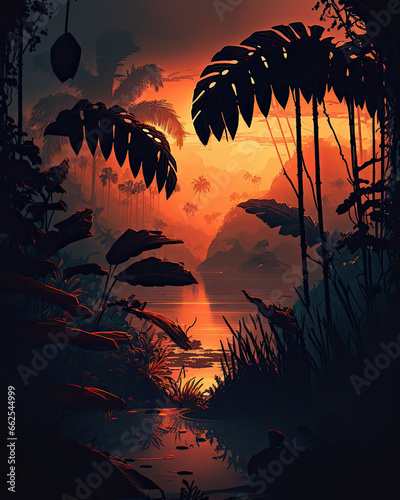 Deep Sunset Casting Magic over the Rainforest