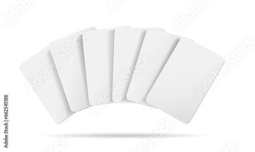Flying blank playing cards. 3d realistic vector icon illustration. Isolated on white background.