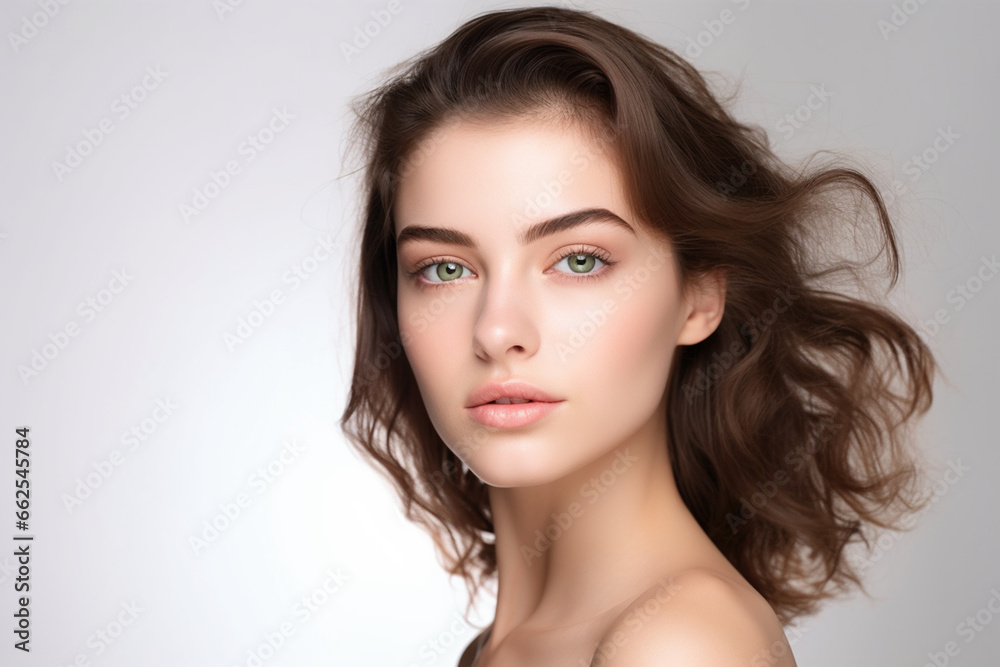 Portrait of young beautiful woman with perfect smooth skin beauty spa salon concept, Close up, Smile, Isolated background Portrait of young beautiful woman with perfect smooth skin beauty spa salon concept, Close up, Smile, Isolated background