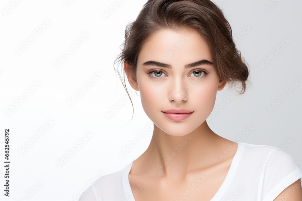 Portrait of young beautiful woman with perfect smooth skin beauty spa salon concept, Close up, Smile, Isolated background