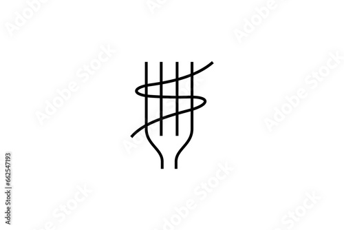 Fork line art logo design with letter s noodle shape