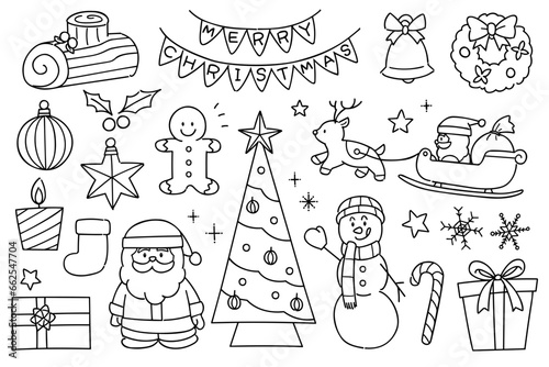 Set of hand-drawn rough line illustrations with a christmas theme
