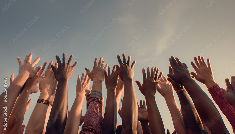 © santima - Group of people rising hands up in the air