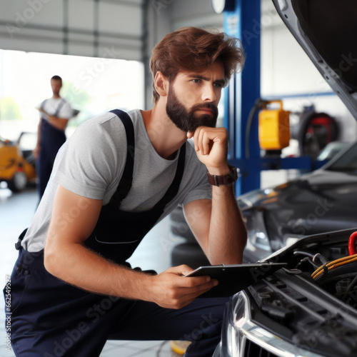 Professional car mechanic working at service station