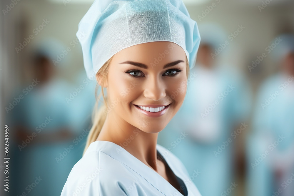 Woman wearing surgical cap and gown. Suitable for medical and healthcare-related projects. Woman wearing surgical cap and gown. Suitable for medical and healthcare-related projects.