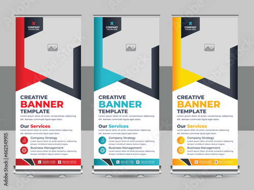 Modern roll up banner design template, Presentation concept, modern roll up design, Standee template, X-banner template vector, Flag banner design layout