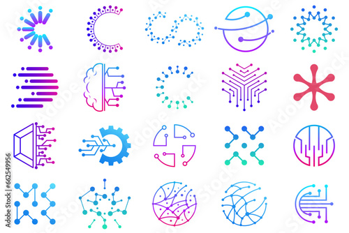 Set of technology dot logo design and business card. symbol tech, internet, system, Artificial Intelligence and computer. inspiration logo design modern
