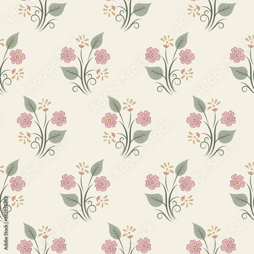 Wallpaper Mural Beautiful floral seamless pattern with  flowers and leaves on a beige background Torontodigital.ca