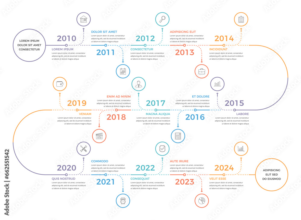Timeline - infographic template with 15 elements with place for your icons and text, vector eps10 illustration